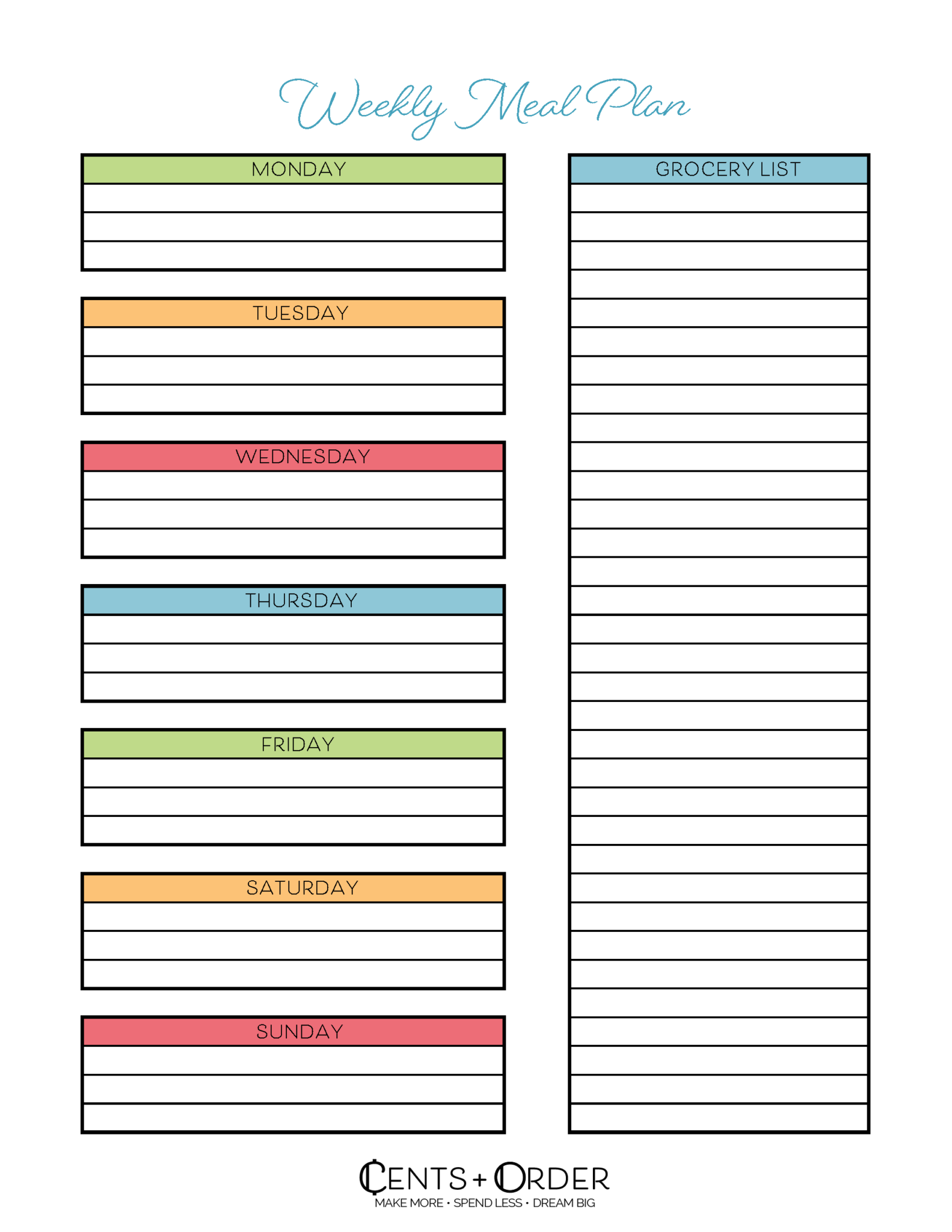 Free Weekly Meal Planning Printable With Grocery List 