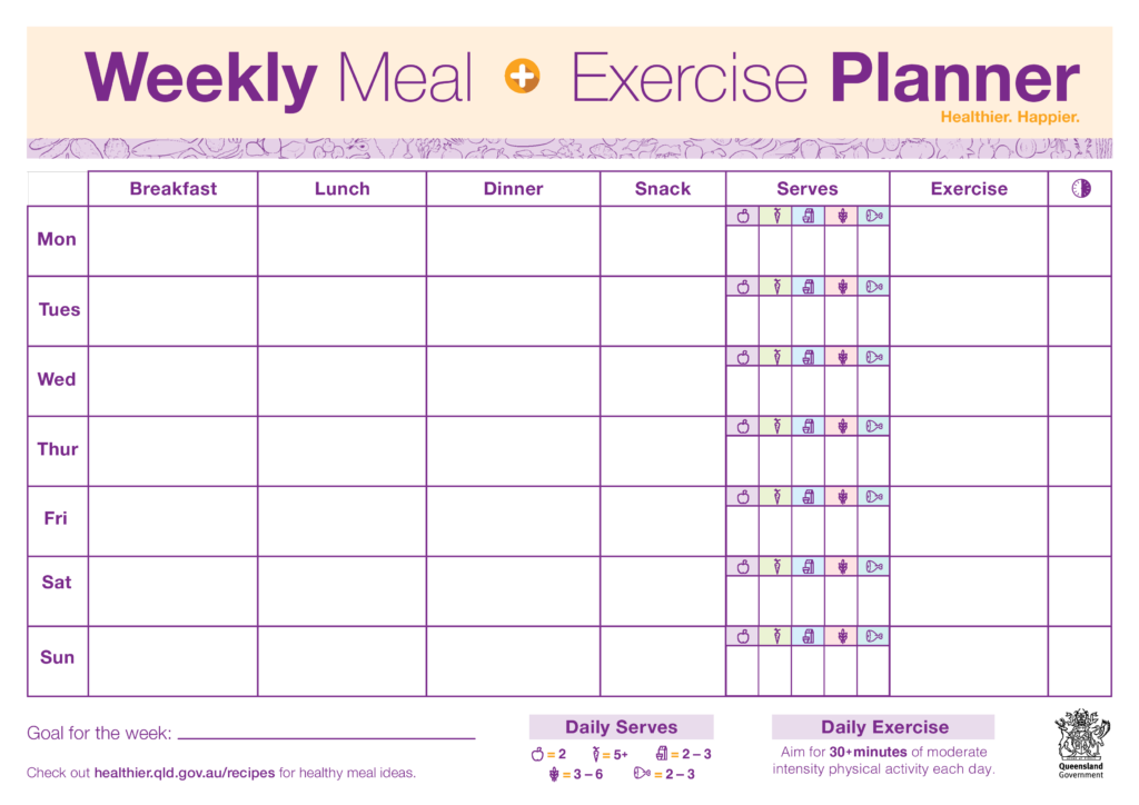 Meal And Exercise Planner Printable - PrintableDietPlan.com