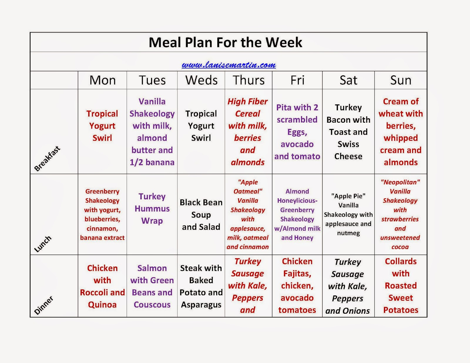 28 Day Fat Burning Diet Meal Plan Diet Plan PrintableDietPlan