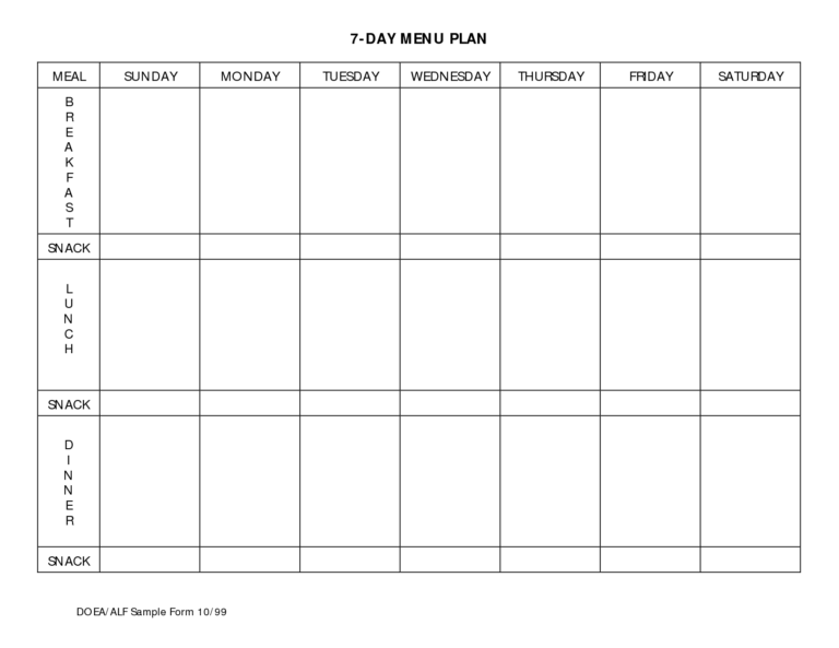 7 Day Meal Planner Template Meal Planning Calendar