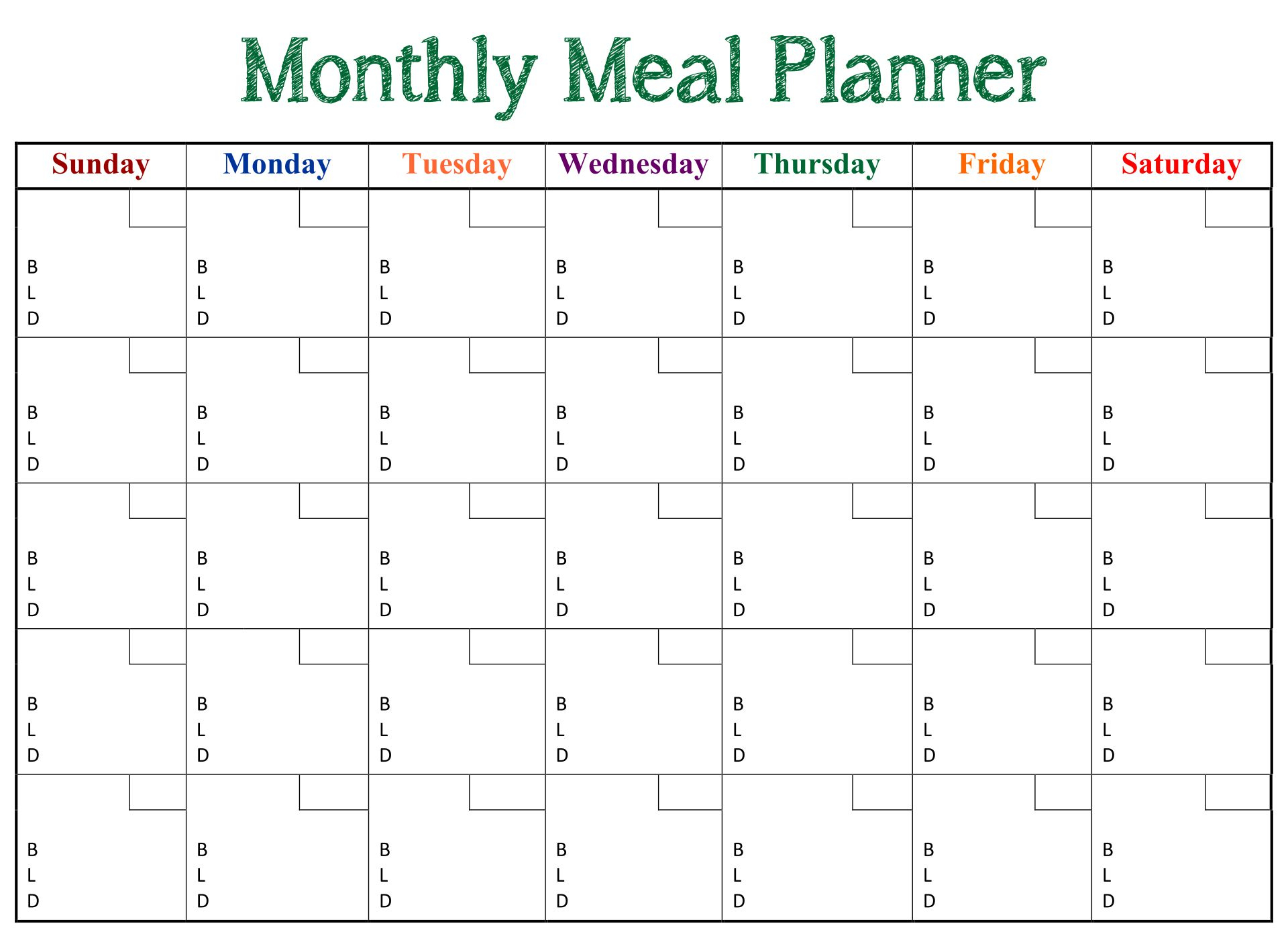 monthly meal planner free printable