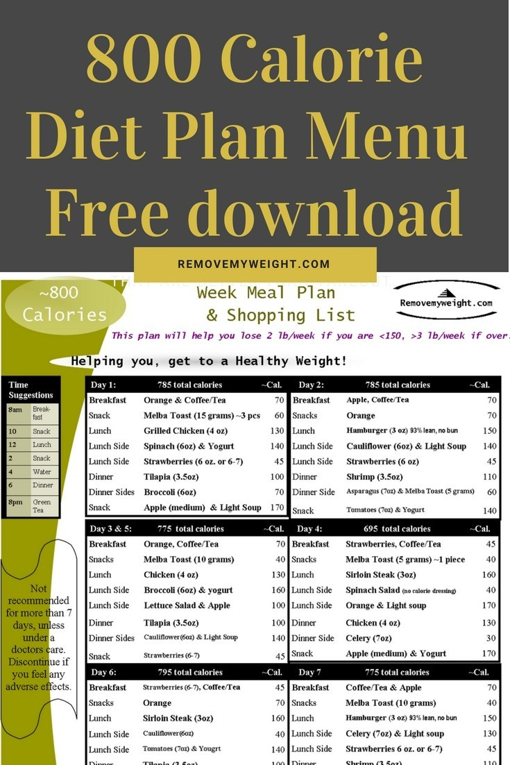 Printable 800 Calorie Diet Plan Pdf PrintableDietPlan