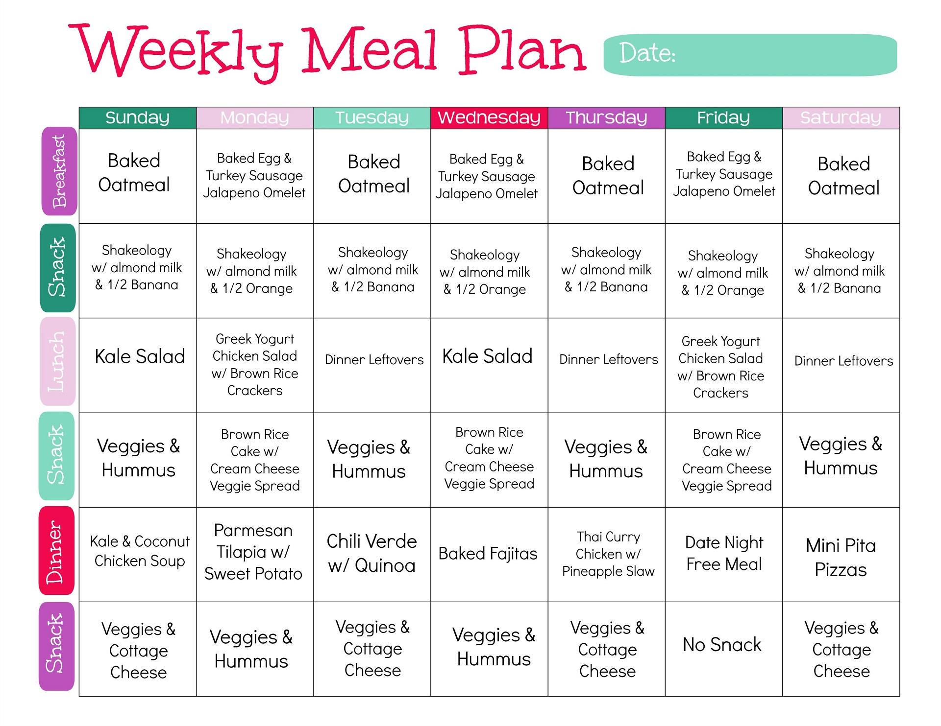 Printable Medi Weight Loss Week 1 Food List