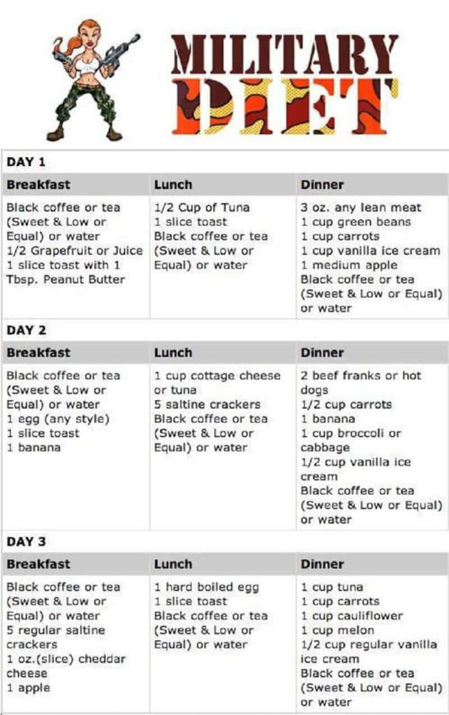 Printable Military Diet Plan