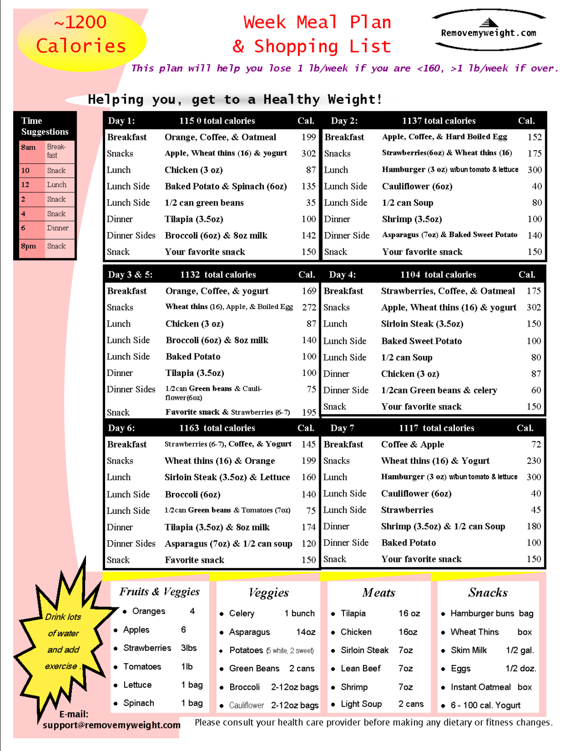 Printable 1200 Calorie Meal Plan For A Month PrintableDietPlan