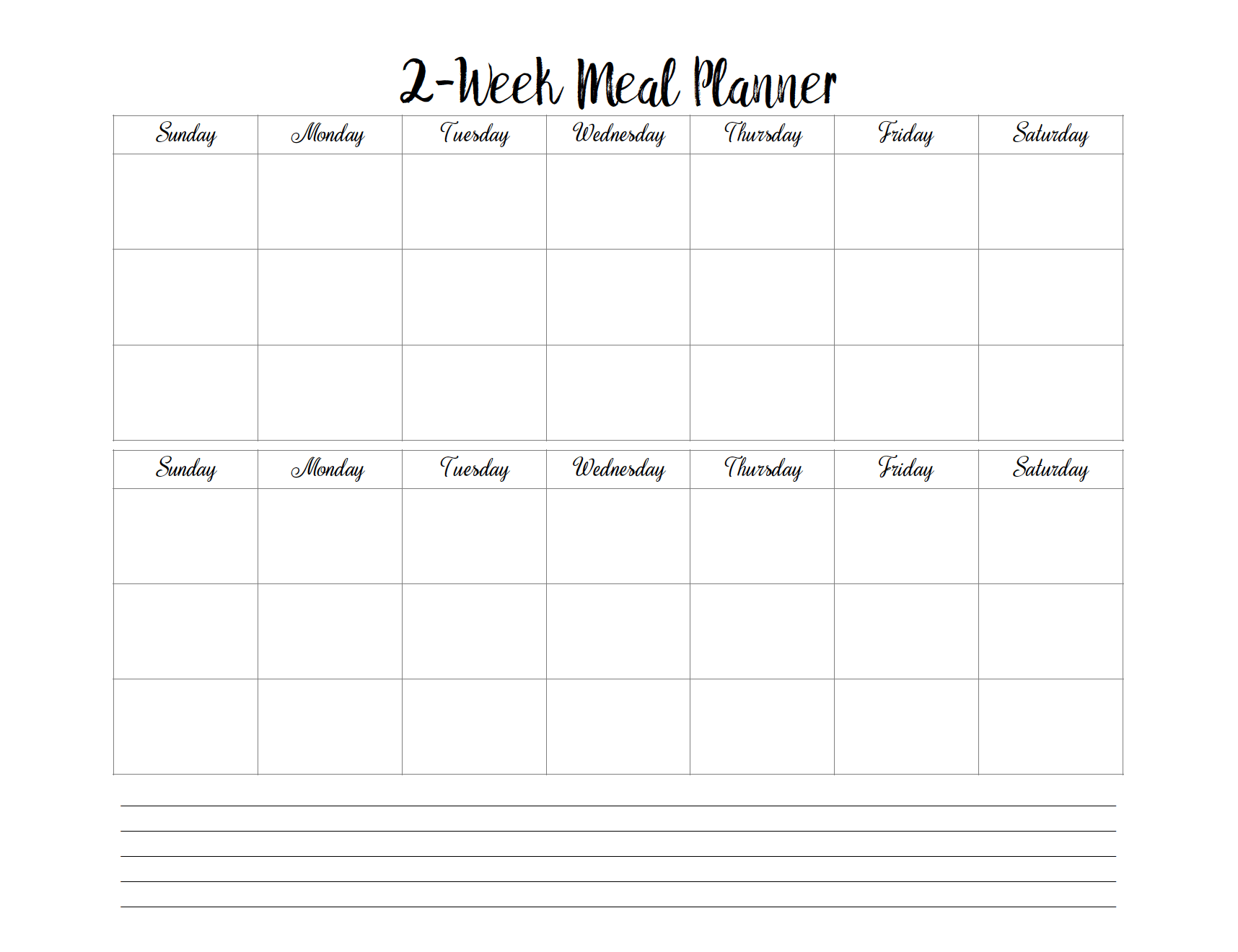 Free Printable 2 Week Meal Planner PrintableDietPlan