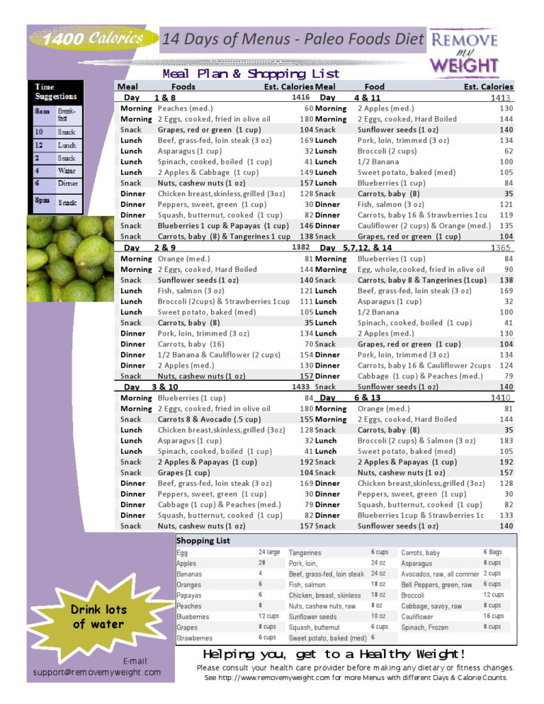 Printable 1400 Calorie Meal Plan PrintableDietPlan