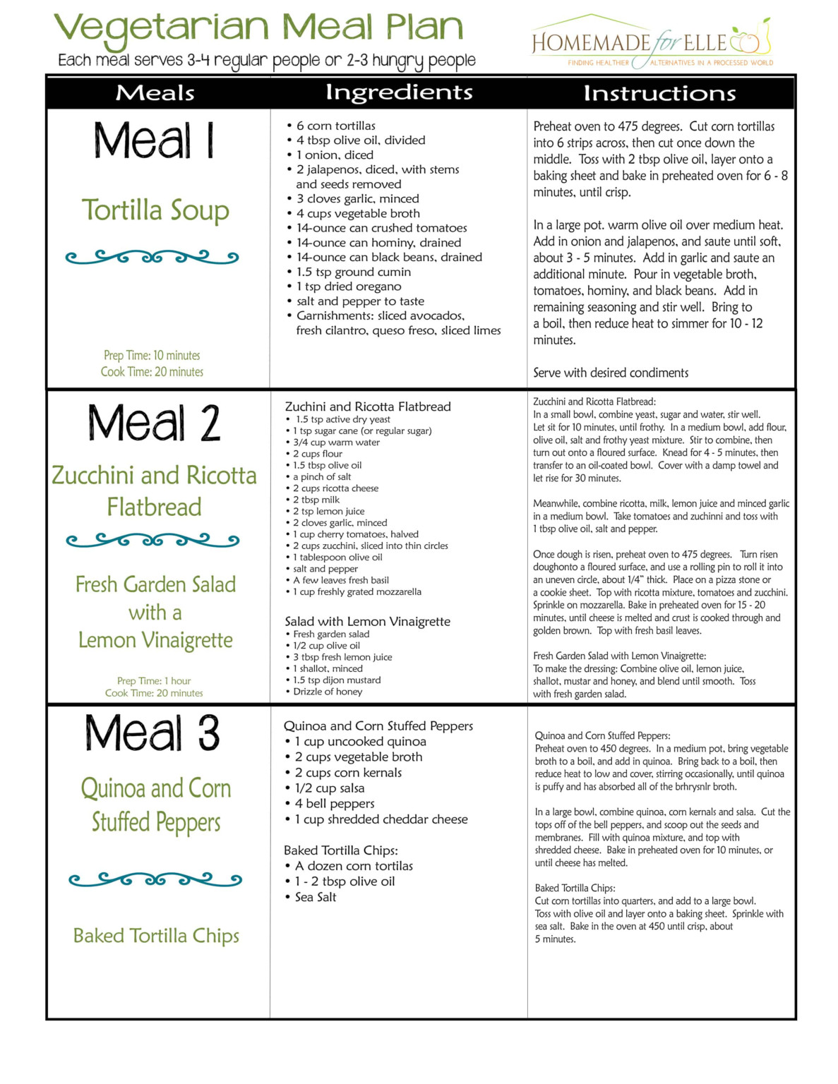 Printable Vegetarian Meal Plan PrintableDietPlan