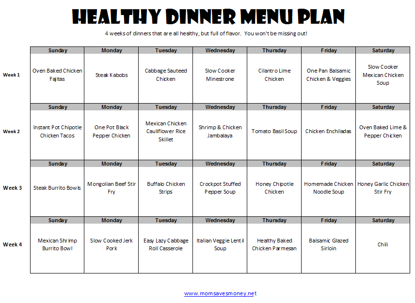 4 Week Meal Plan Printable PrintableDietPlan