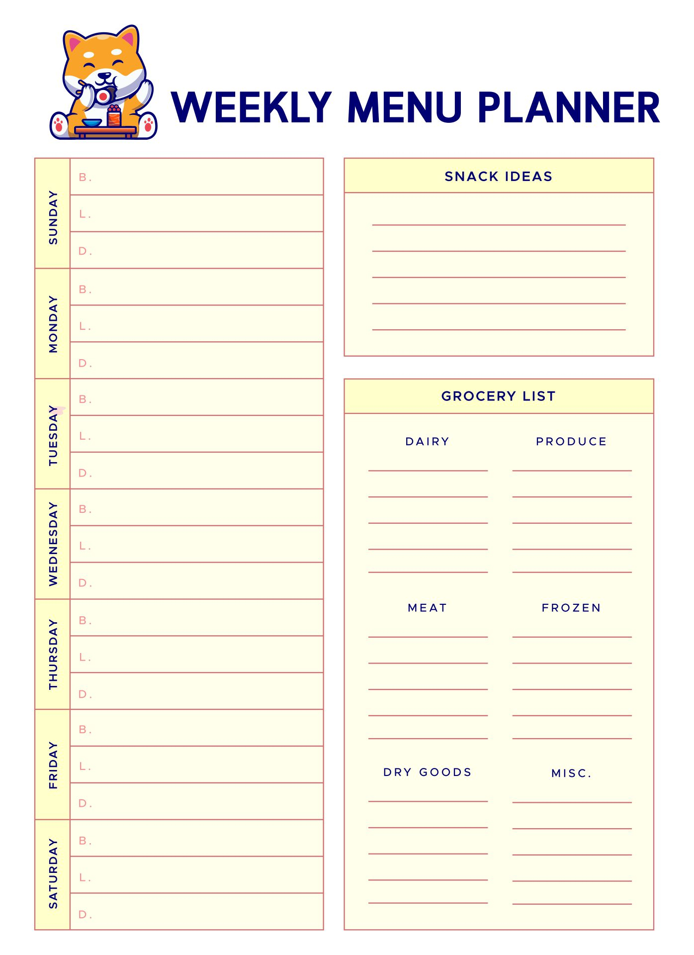 Meal Planning Sheets Printable