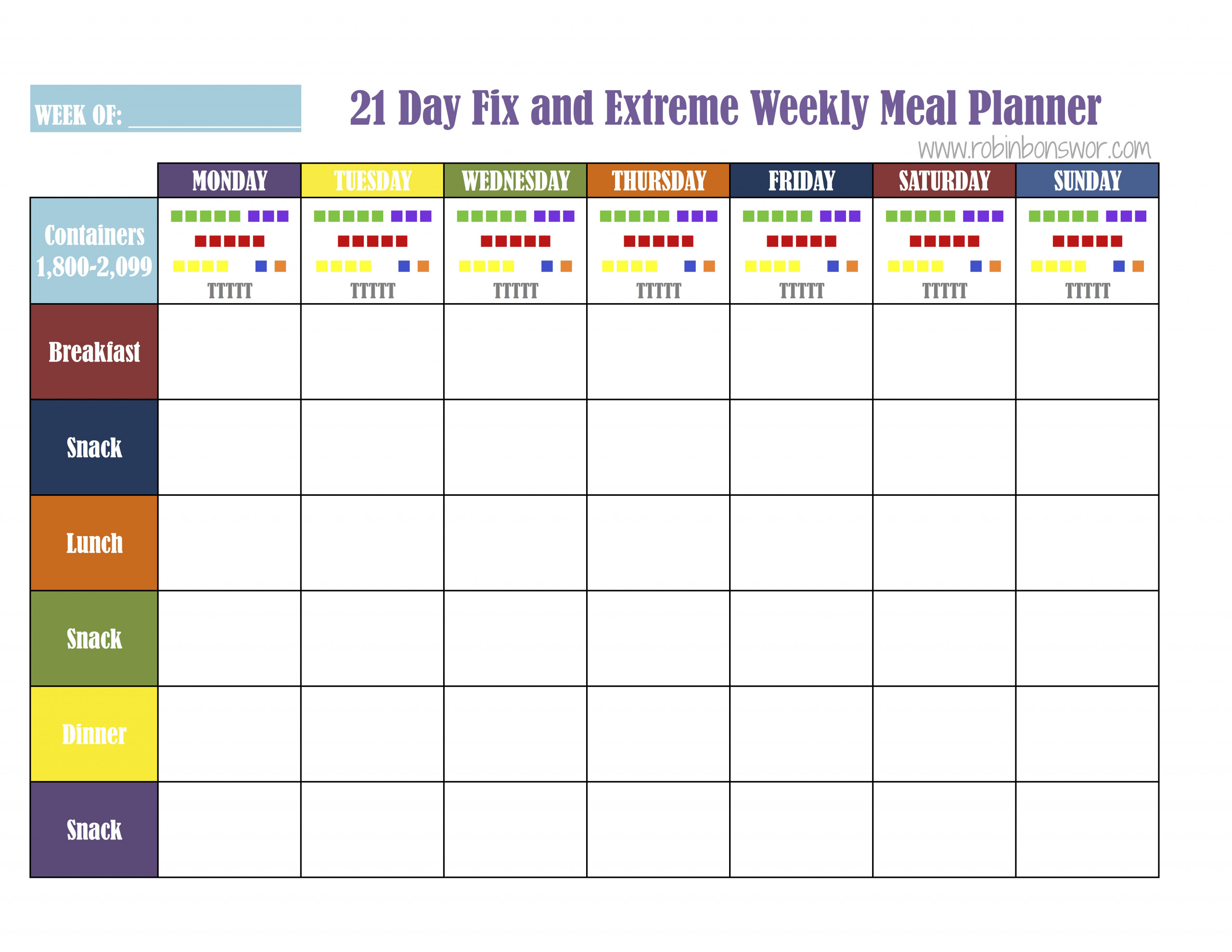 Free Printable Blank 21 Day Fix Meal Plan Template PrintableDietPlan