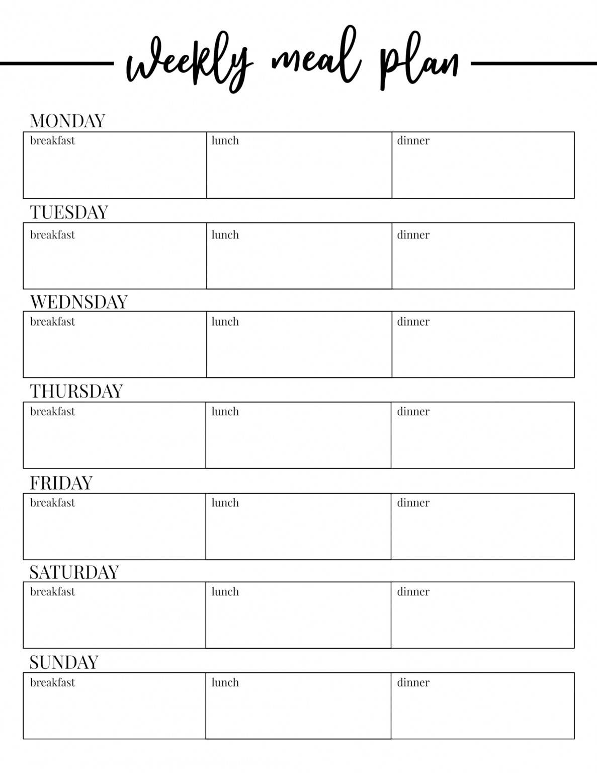 Weekly Meal Plan Printable Templates PrintableDietPlan