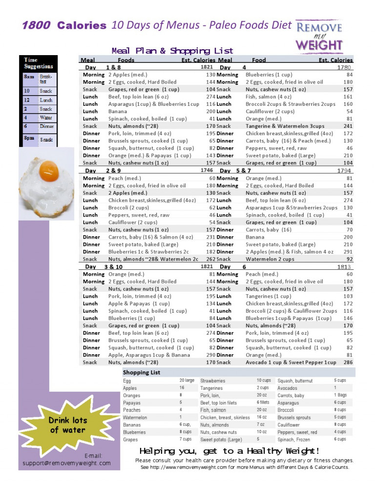 Paleo Diet 10 Day 1800 Calorie Meal Plan Free Download