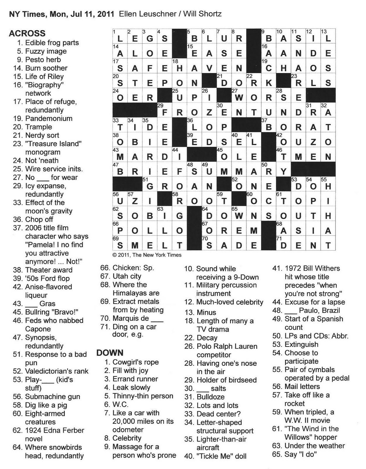 The New York Times Crossword In Gothic 07 11 11 The Monday Crossword